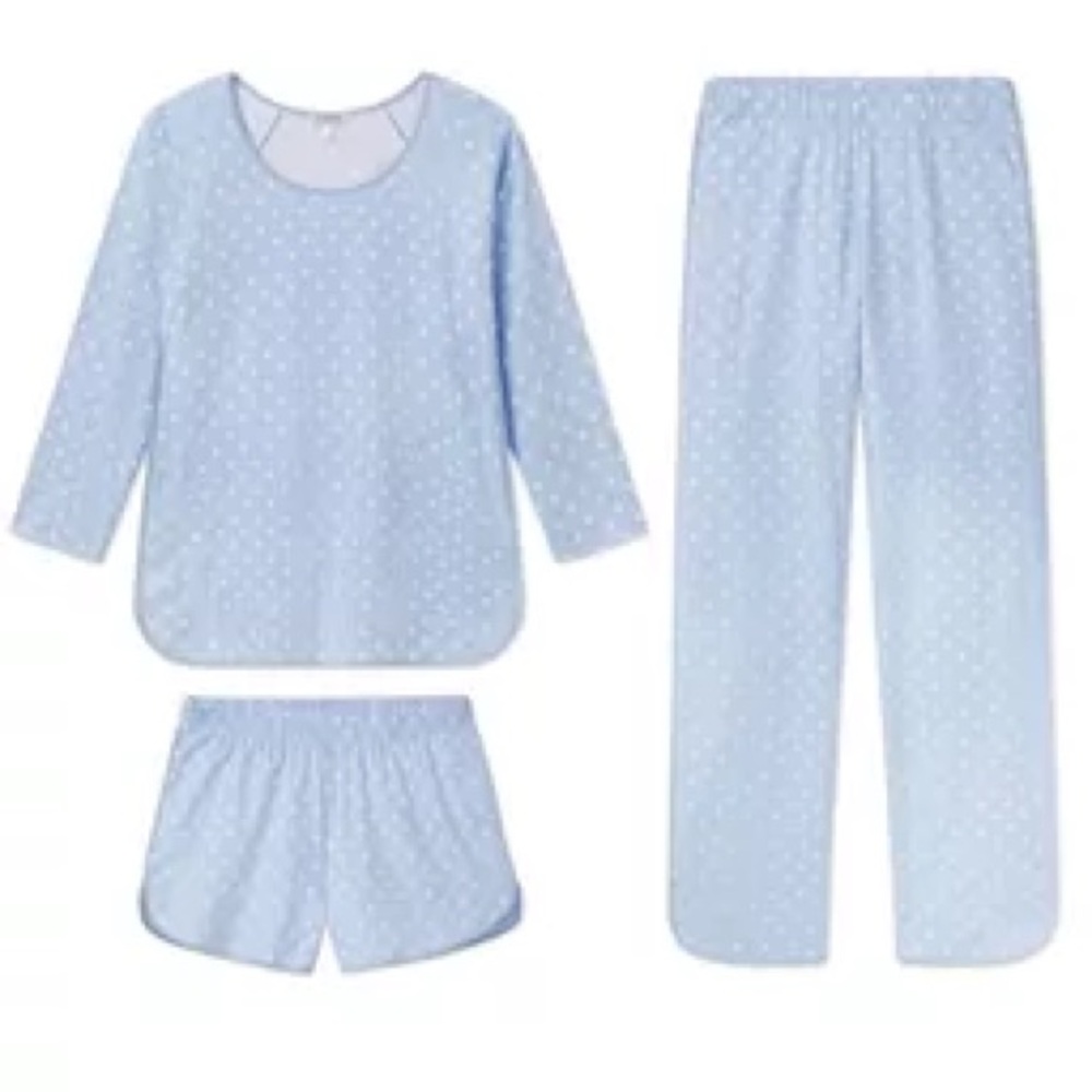 Women's LAKE Pima Long Sleeve Pajama Bundle in French Blue Brushed Dot